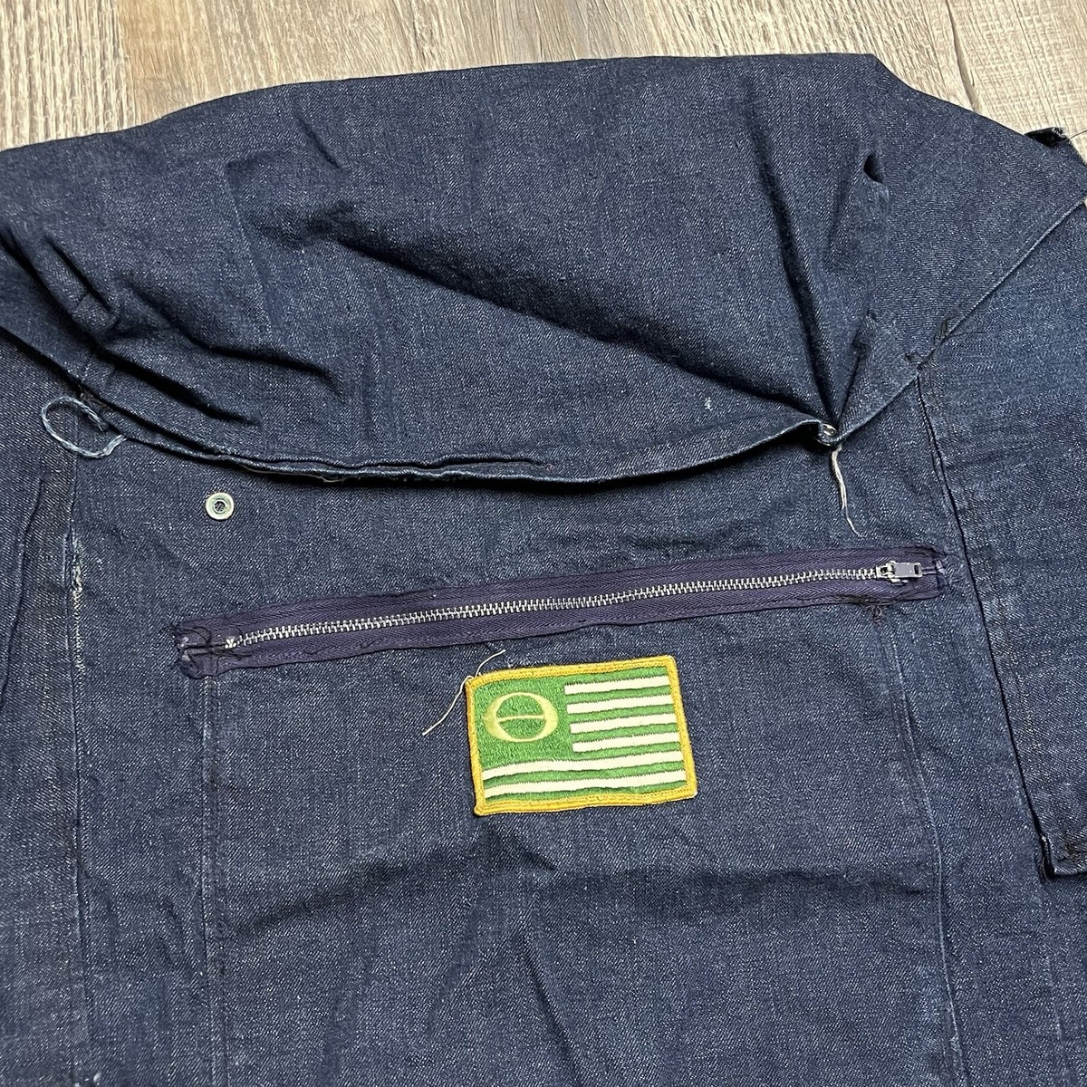 Vintage 70s? Handmade Selvedge Denim Talon Zip Bag Sack With Patch