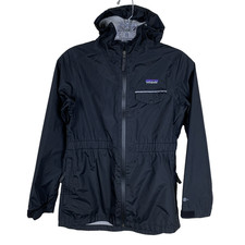 Patagonia Kids Girls L 12 Rain Jacket Torrentshell Black Hooded Waterproof Coat