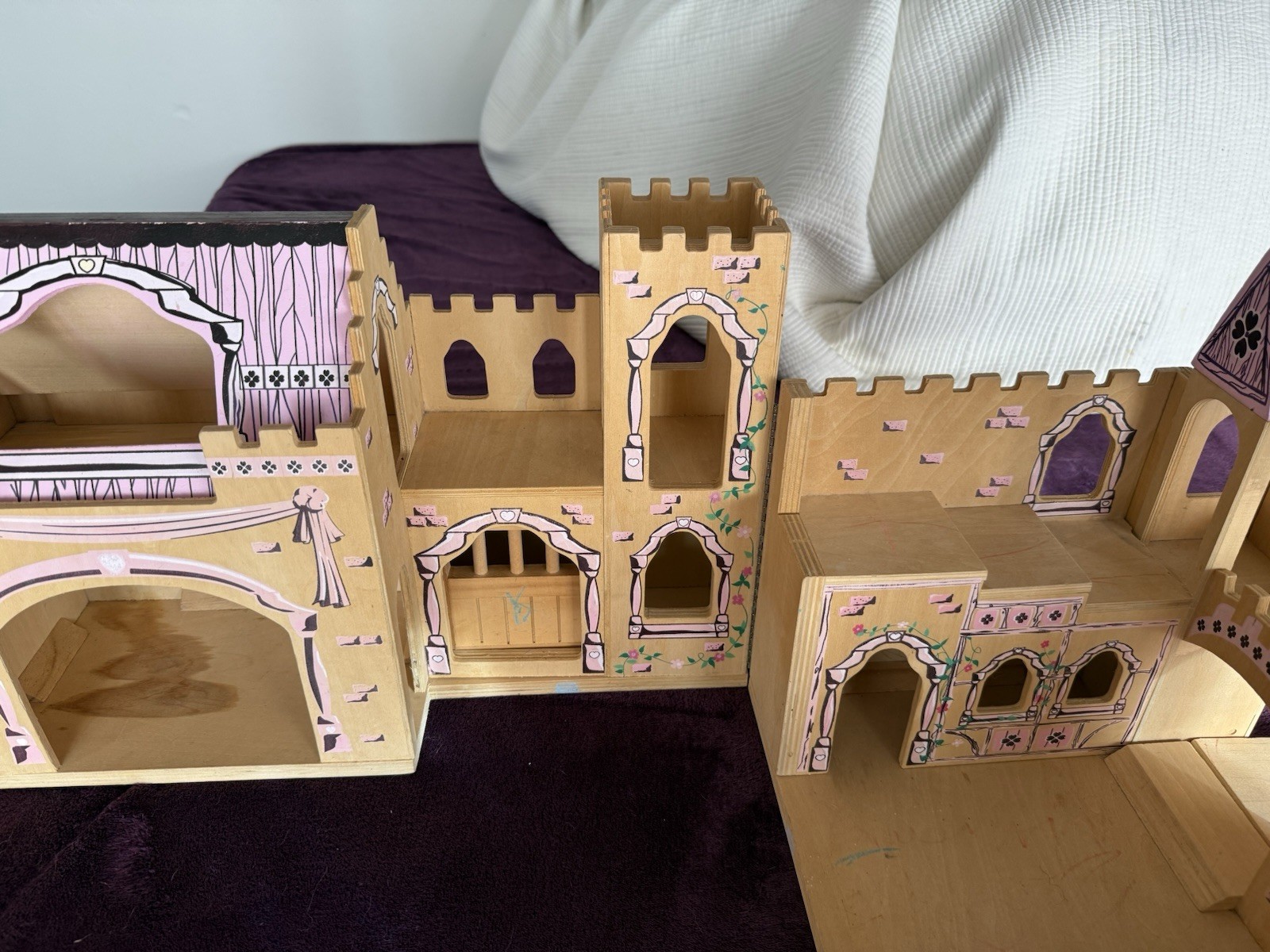 Melissa & Doug Folding Princess Castle Draw Bridge Wooden Sliding Door Stairs