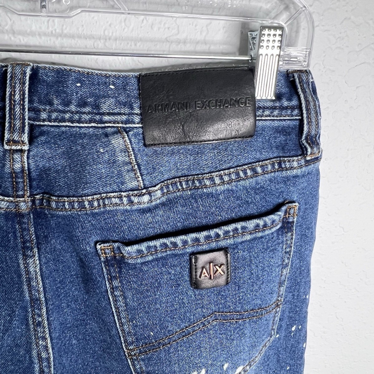 Armani Exchange Jeans Men 33 Slim Paint Splatter Destroyed 