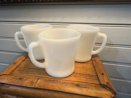 Lot of 3 Anchor Hocking Fire King White Milk Glass D Handle Coffee Cups Mugs