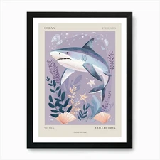 Purple Tiger Shark Illustration 1 P Framed Wall Art Poster Canvas Print Picture