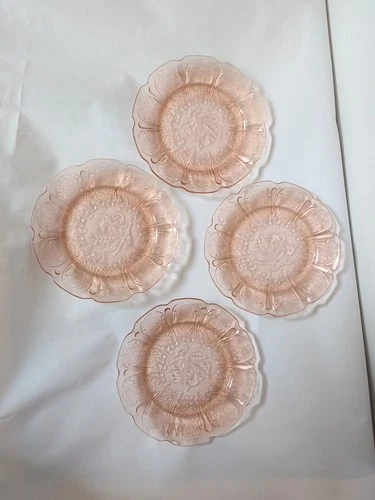 Set of 4 Jeanette Cherry Blossom Pink Depression Glass 5.75" Bread Plates
