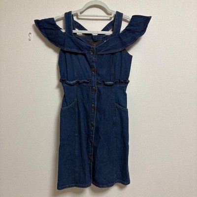 LIZ LISA Denim Off-Shoulder Dress with Ribbon Belt
