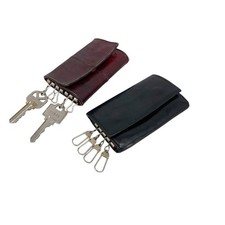 Vintage Soft Leather Keychain Trifold Key Ring Holder 2 Billfolds