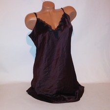 Victoria Secret Lingerie Chemise Slip Large Brown Black Lace Trim Satin Pull On