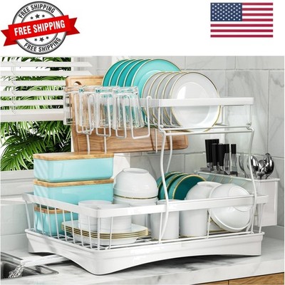 Large Dish Drying Rack, 2-Tier Dish Racks for Kitchen Counter, Detachable Lar...