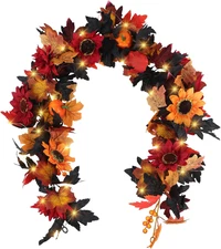 IPOPU 2PCS Autumn Maple Leaf Garland with Lights for Home Decor 5.2Ft