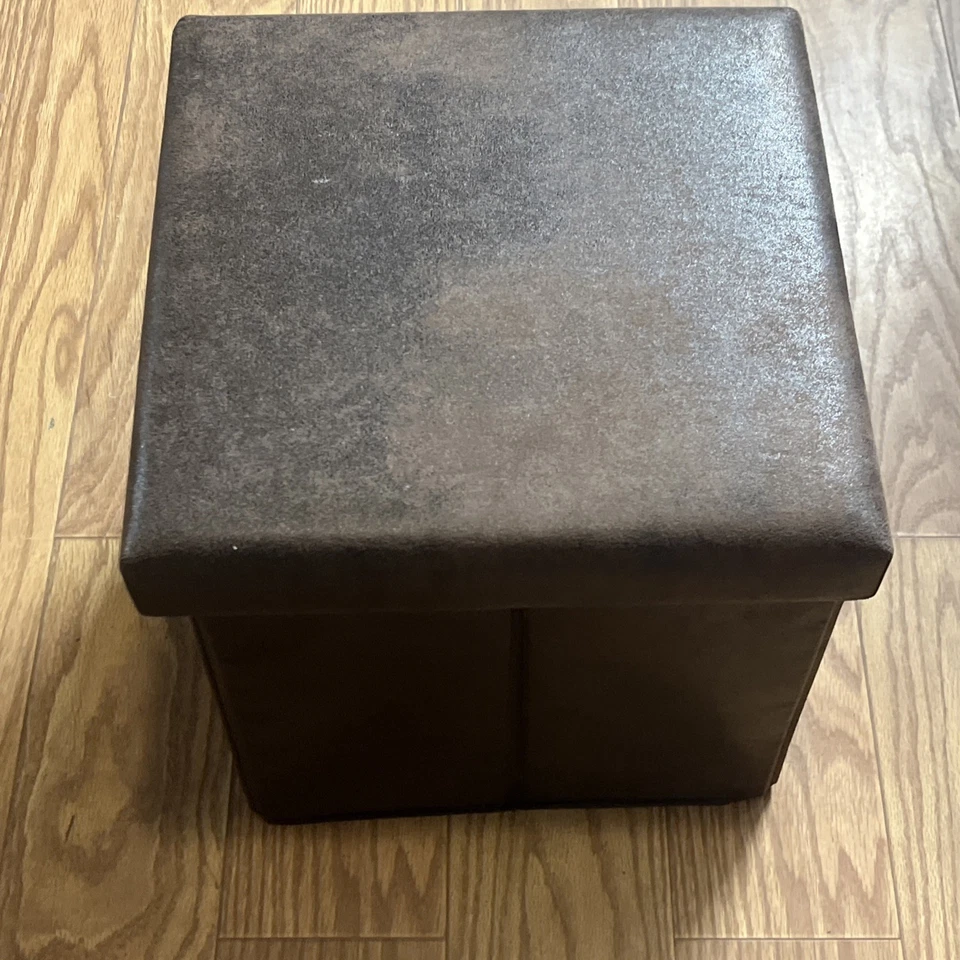 Reposapiés de almacenamiento de cuero sintético plegable otomano de 15" sofá banco reposapiés caja asiento Foto 4 de 4