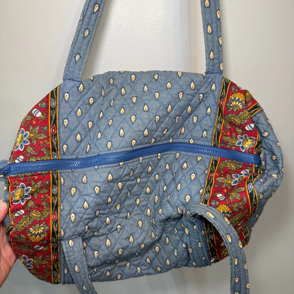 Vera Bradley French Blue Floral Print Medium Duffel Bag Travel Tote - Image 4 of 4