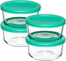 Glass Food Storage Containers 2 Cup Set of 4 with Mint SnugFit Lids