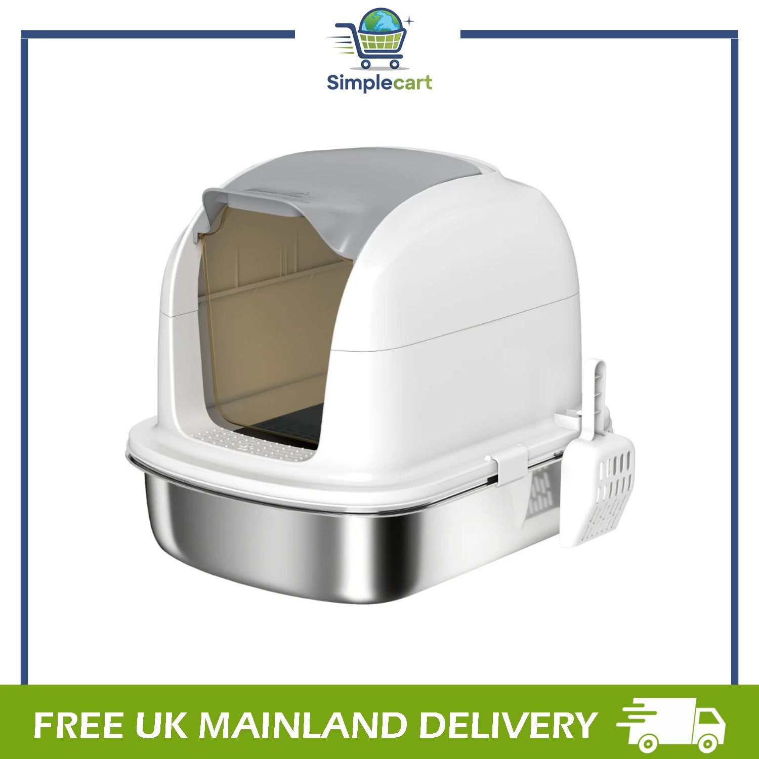 Stainless Steel Cat Litter Tray with Lid, Enclosed Litter Box for Big Cats