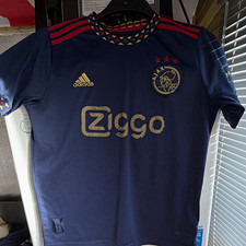 adidas Ajax Away Football Shirt Blue Ziggo Sponsor Adults L Short Sleeve