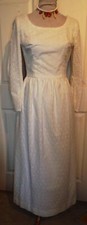 Vintage 60s 70s Long White Eyelet Dress Cotton B36
