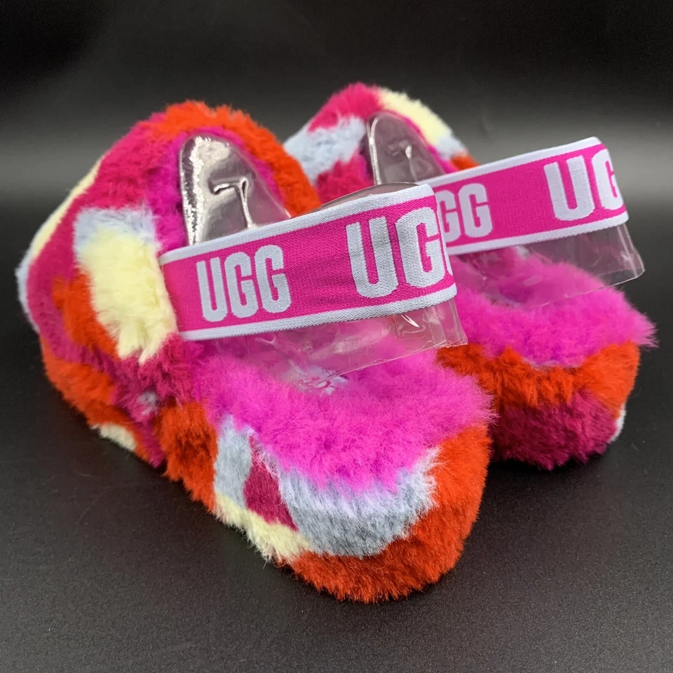 UGG PELUSA YEAH SLIDE CAMOPOP ZAPATILLA MULTI ROSA CALIENTE SANDALIA CON CORDONES PARA MUJER EE. UU. 7 Foto 2 de 4