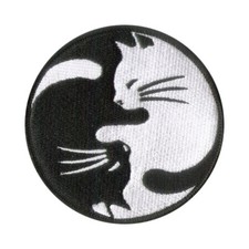 Cat Patch - 3 1/2" Merrowed Edge, Wax Backing Iron On or sew on Black  White