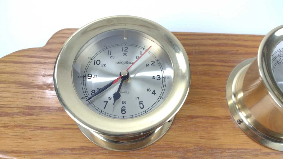 Reloj y Barómetro de Latón Seth Thomas de Talley Ship Montado - 1055 1056 Foto 3 de 4