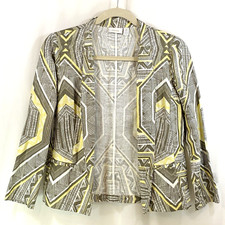 Chicos Size 2 Open Front Blouse Jacket Long Sleeve Womens Large Linen Cotton