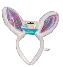 Happy Easter Furry White Bunny Metallic Rainbow Ears Headband NWT   Cute