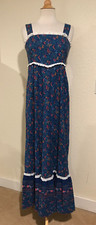 SALE SALE VTG 60s70s Hawaii Navy Flower Lace Trim Print Maxi Dress Bust 32