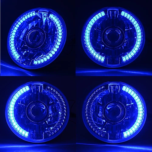 7" Blue LED Halo Ring Projector Headlight Light Pair Fits: 76-17 Jeep Wrangler - Picture 3 of 12