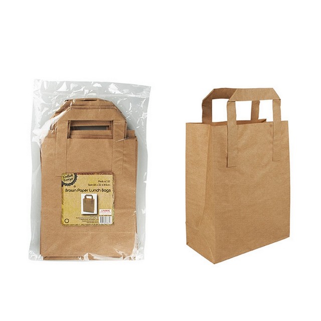 20x Brown Paper Lunch Bags Party Favours W Handle Craft Gift