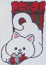 Gift Kitten Mini Stocking Hand Painted Needlepoint Canvas