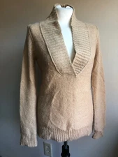 J. Crew Factory S Camel Brown Shawl Collar Fuzzy Mohair Sweater 31397