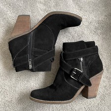 Anthropologie Dolce Vita 167520 Black Suede Short Buckle Strap Heeled Boots Sz 9