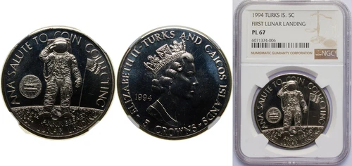 Turks and Caicos Islands 1994 5 Crowns Coppernickel NGC PL 67