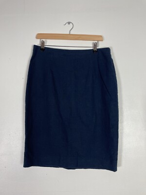 Jaeger Navy Blue Linen Cotton Straight Skirt Size Lined