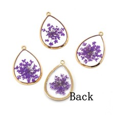 Clearance 8PCS Gold Tone Dried Flower Resin Teardrop Shape Charm Pendant GBY952