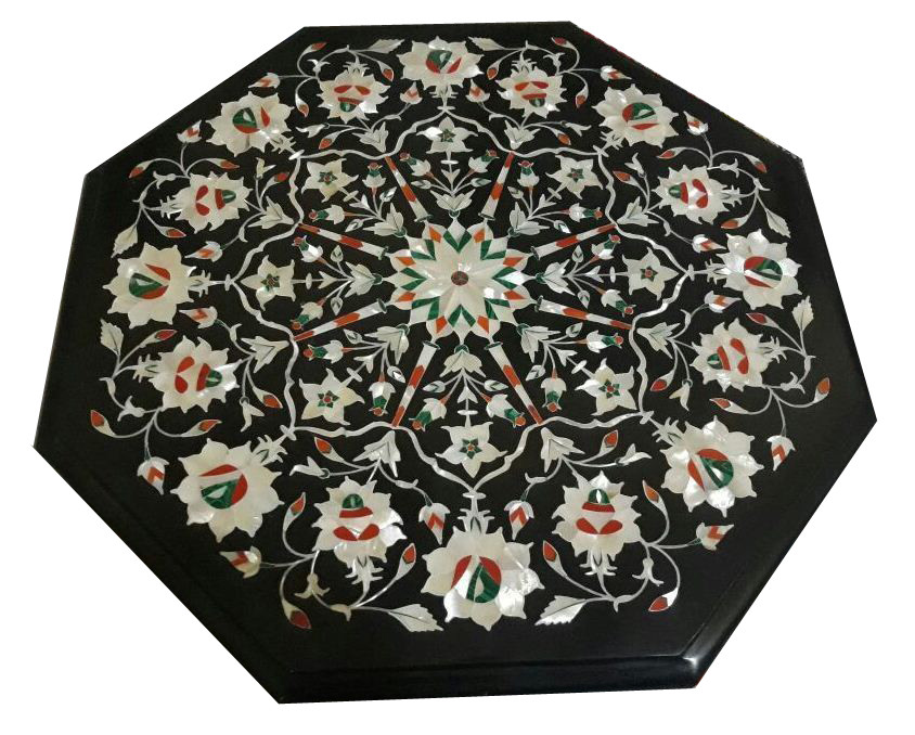 18-inch marble table top with semi-precious stone inlay for elegant home decor