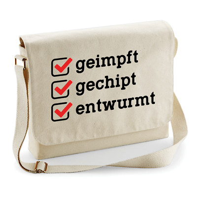 GEIMPFT GECHIPT ENTWURMT Lockdown Corona Impfung Fun Umhängetasche Messenger Bag