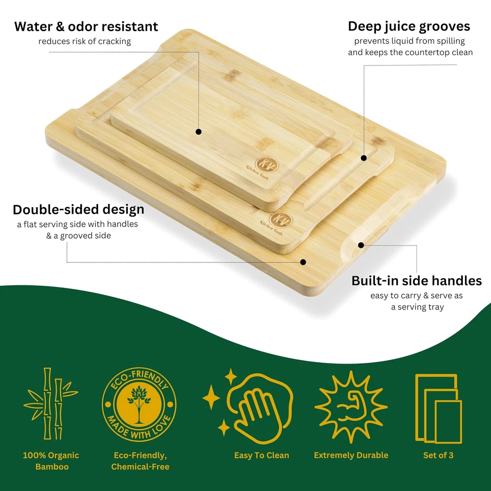KV Kitchen tools bamboo cutting board set of 3 boards Bamboo cutting boards w... - Image 3 of 4