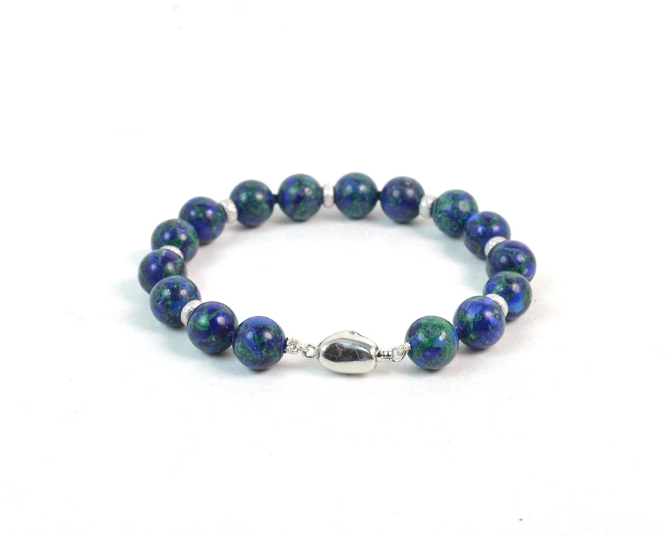 Bracciale in Azzurrite,Intercalari e chiusura Argento 925. Made in Italy - Immagine 2 di 2