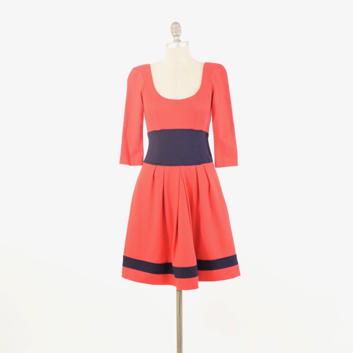 Nanette Lepore Dress 0 Bright Red Stretch Ponte Knit Scoop Neck Fit & Flare