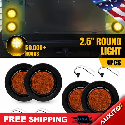 4Pcs 2.5'' Amber DOT Round LED Clearance Tail Lamp Side Marker Light with Grommet