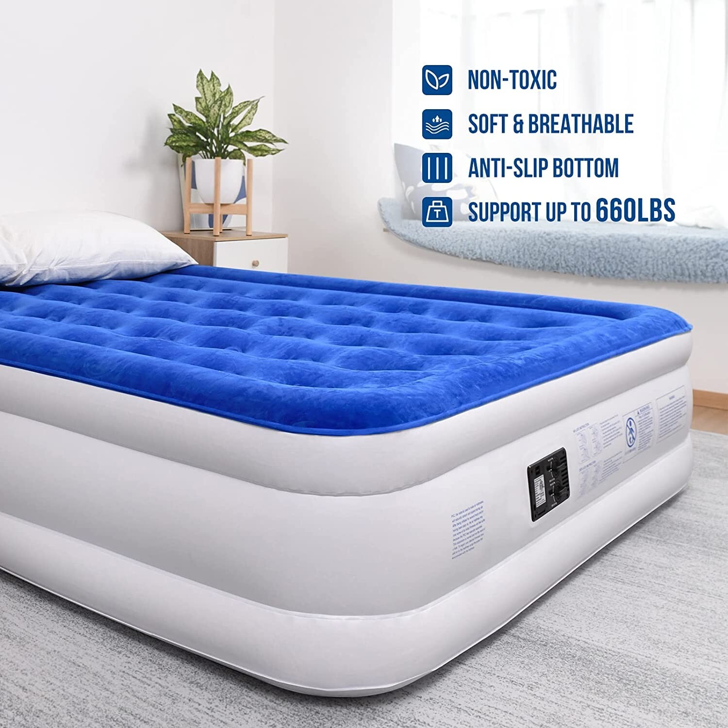 HeavyDuty Queen Air Mattress Puncture Resistant 16 Inch for