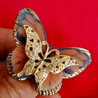 Verstellbarer 3 Lagen Schmetterling Stretch Ring mit Kristall