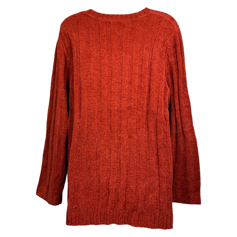 Suéter de chenille com nervuras Denim & Co. gola V tamanho 1X vermelho claro novo com etiquetas A83553 - Imagem 2 de 2