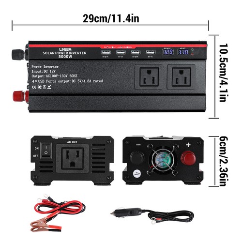 5000W Car Power Inverter DC 12V to AC 110V 120V Converter Adapter Charger Outlet - Picture 24 of 52