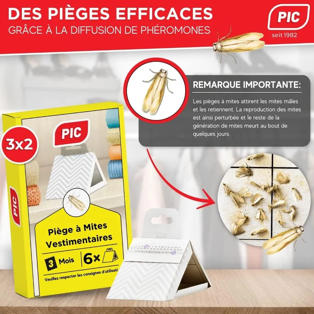 PIC Piège À Mites Des Vêtements Paquet De Trois 3X2 Pièces - Produit anti  Mites