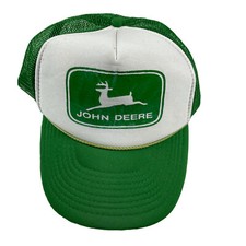 Vintage 1980s Nissun John Deere White  Green Snapback Trucker Hat