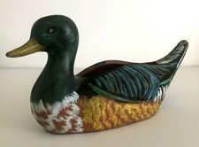 Hand Painted Terracotta Art Pottery Duck Planter 9" Long