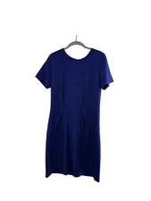 Collective Concepts Blue Textured Short Sleeve Dress Back Zipper Size M Crepe a