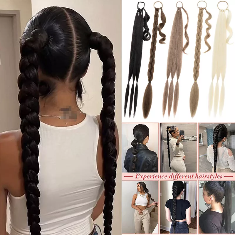 Ponytail Extension Long Straight Diy Braided With Hair Loop