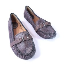ARIAT Brown Crackled Leather Smoking Moccasin Metallic Flat Women's 9B