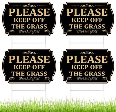 4 PCS Keep Off Grass Signs For Yard Strong Stakes 12x8 Weatherproof Black Gold