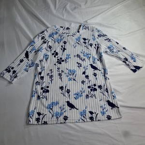 Womens Ribbed Floral Long Sleeve Top Size M White Blue Bird Print','Optimized'